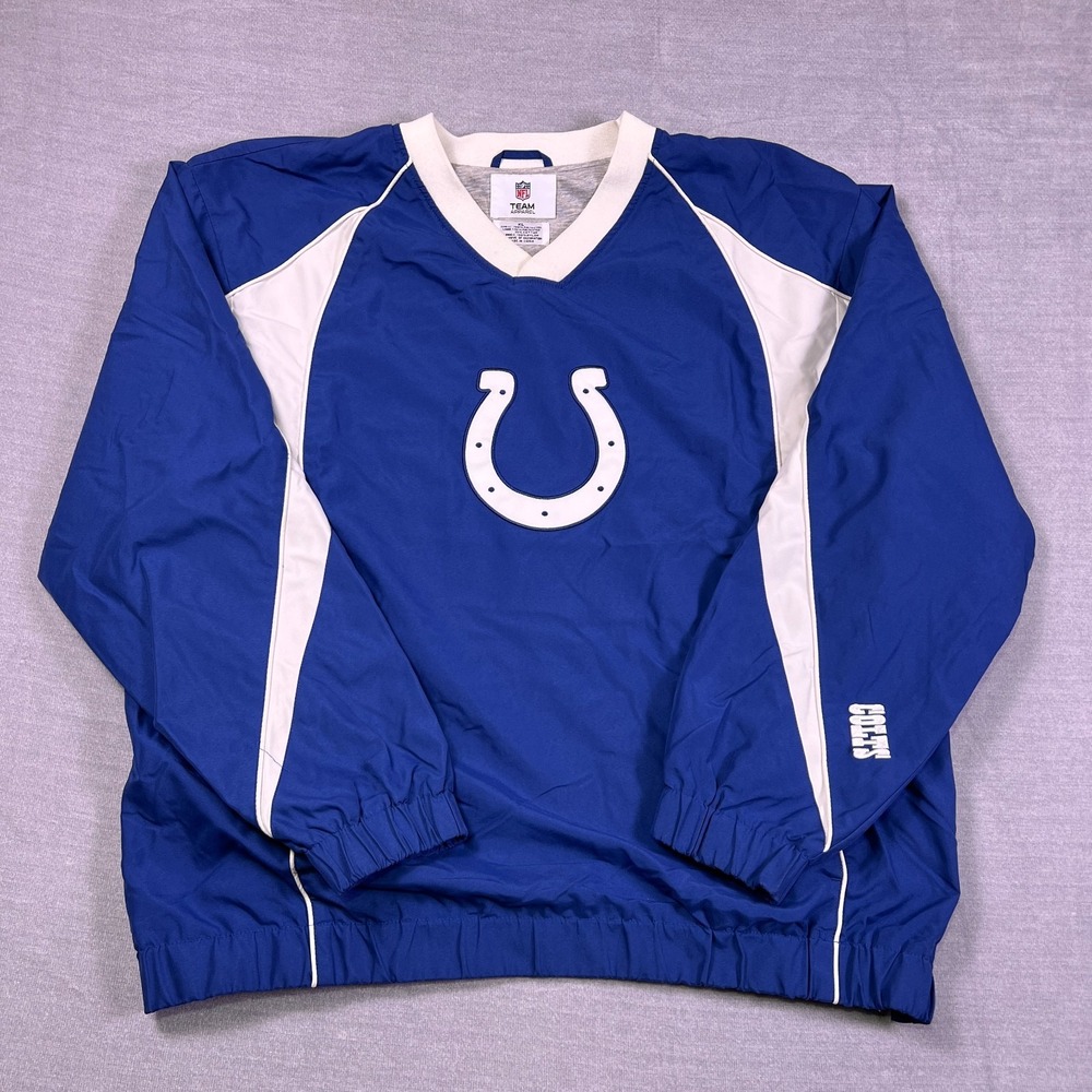 NFL Mens Blue White Lined Indianapolis Colts Pullover Windbreaker Jacket Size XL